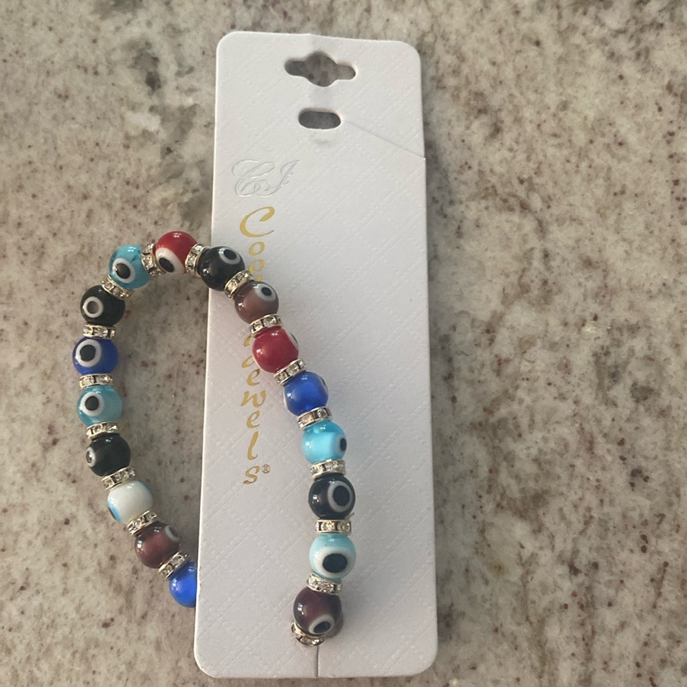 Evil eye stretch beaded colorful bracelet. Rainbow NWT